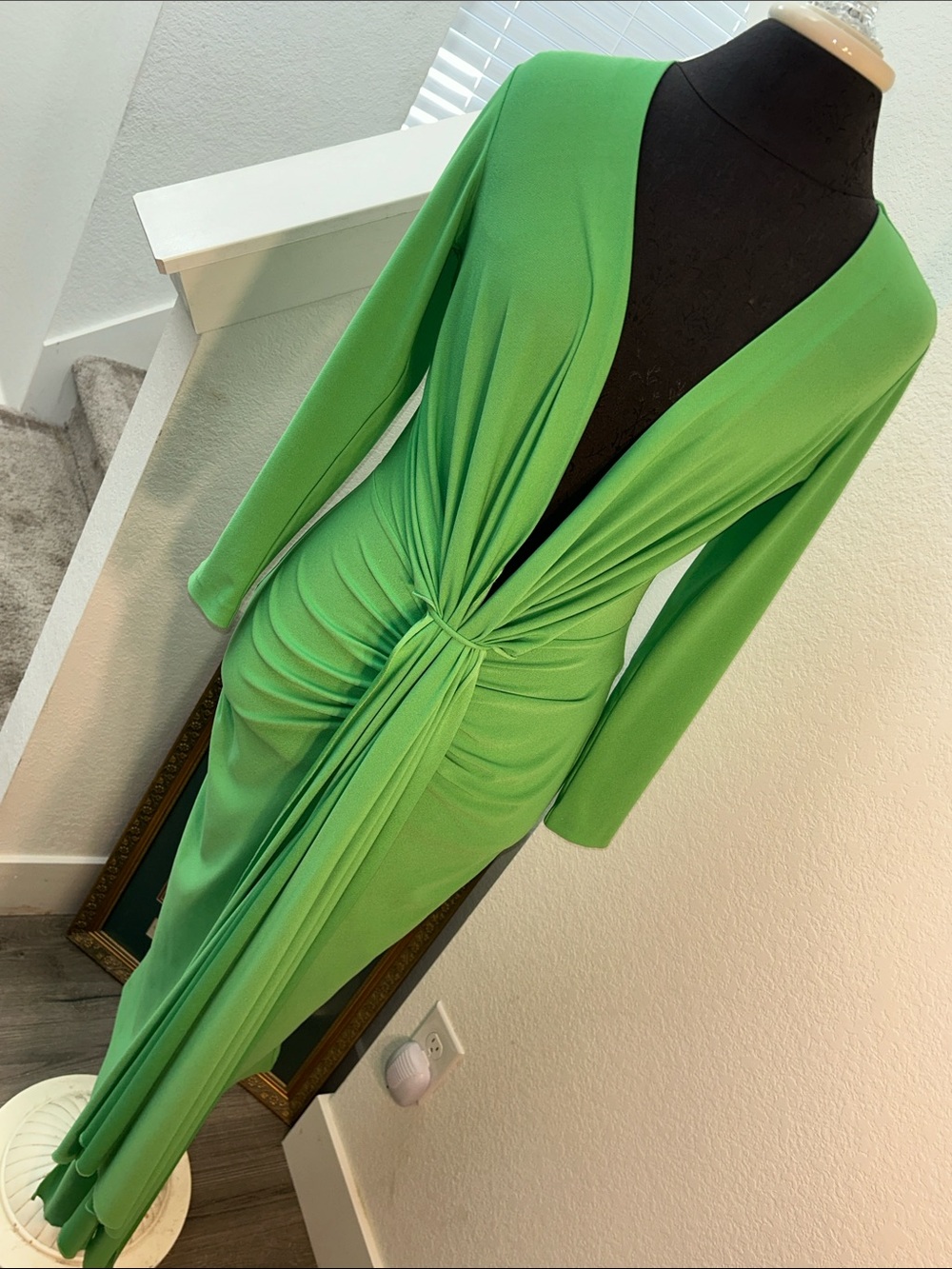 Solace London Long Sleeve Green Twist Front Maxi Dress